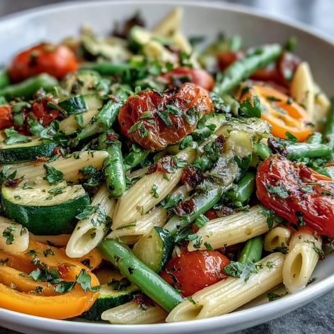 Quick Pasta Primavera Express featuring tender pasta and crisp, sautéed produce.