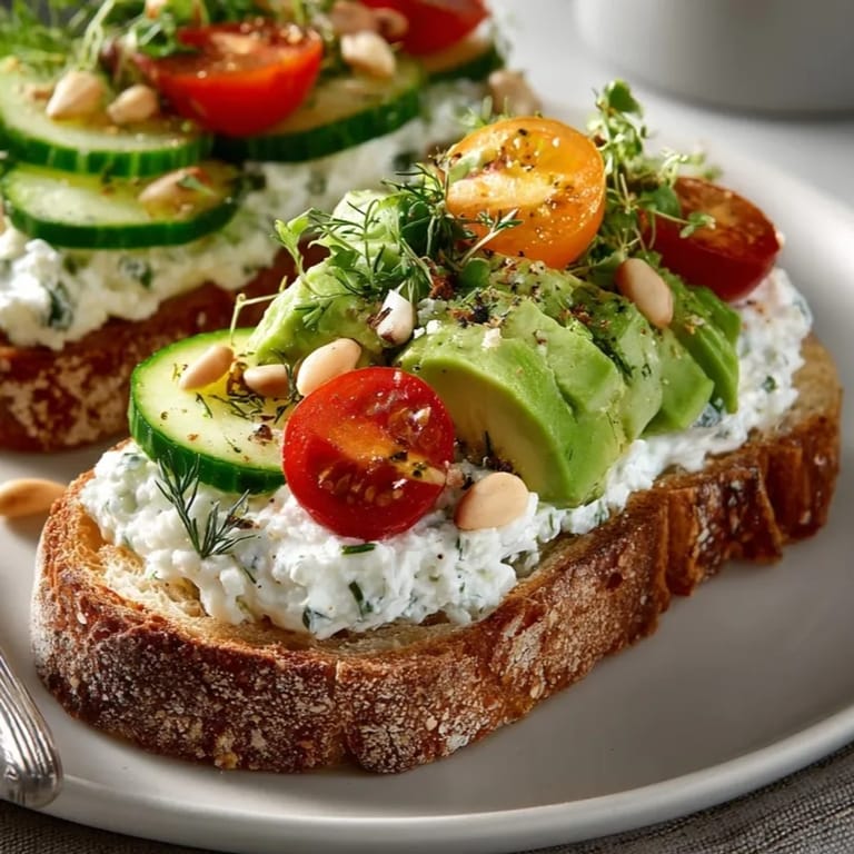 Sourdough breakfast toast featuring creamy herbed feta and fresh avocado, a simple yet delightful brunch idea.
