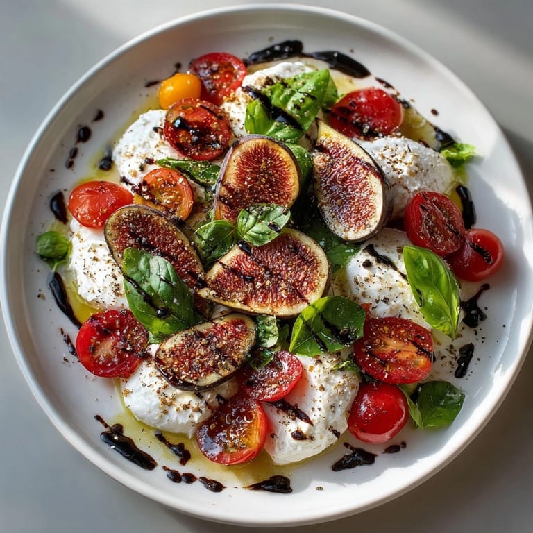 This refreshing Italian fig and burrata Caprese salad features ripe figs, balsamic and olive oil.