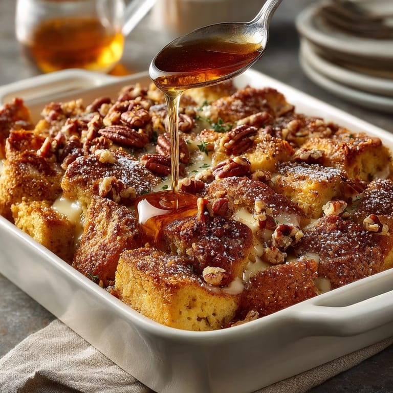 This Eggnog French Toast Casserole shows golden, crisp edges with a cinnamon-sugar topping, perfect breakfast.