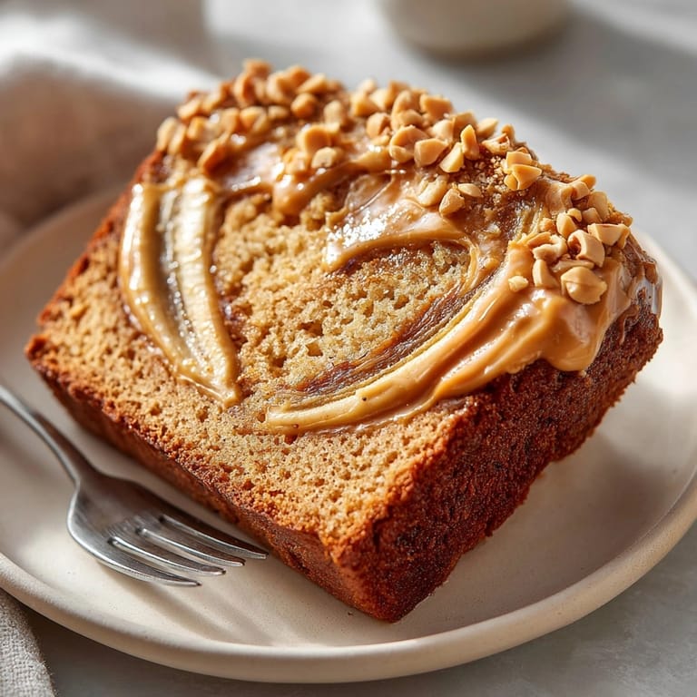 Homemade peanut butter banana bread served with a pat of butter, perfect for breakfast or an afternoon treat.