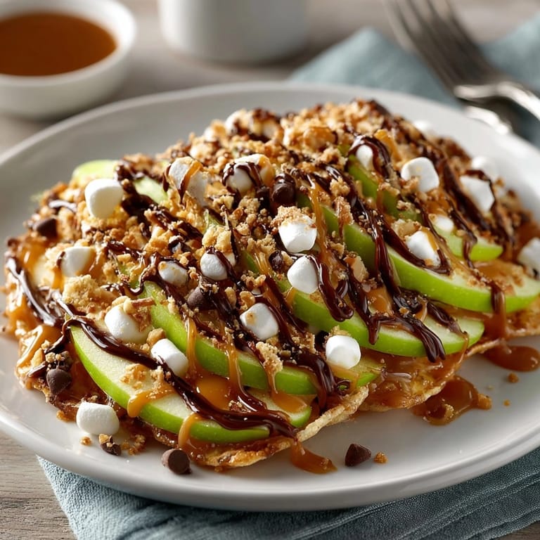 Easy Caramel Apple Nachos recipe: Sliced apples piled high with nuts and marshmallows.