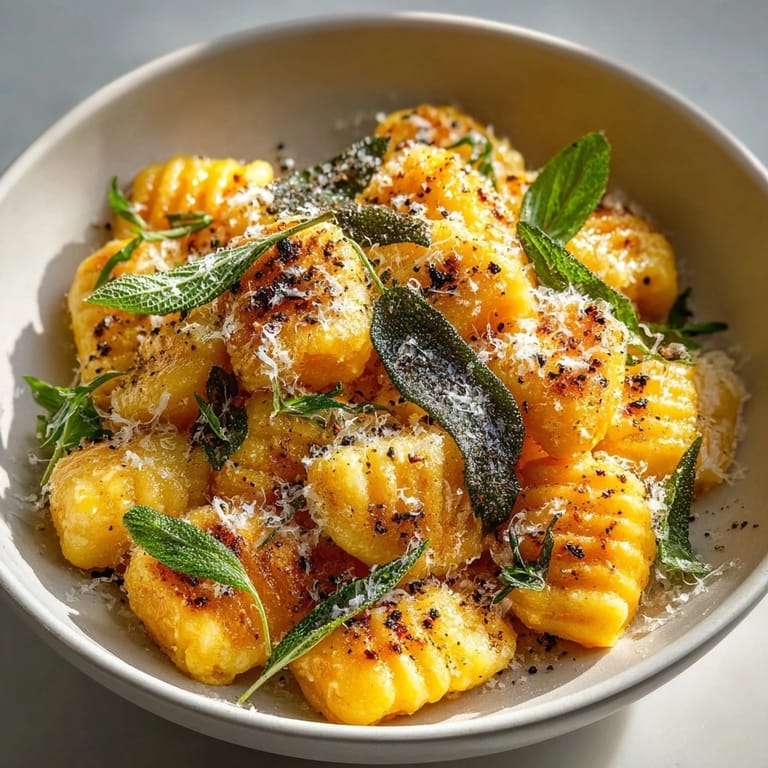 Golden Sweet Potato Gnocchi, pan-fried until lightly crisp, topped with fresh Parmesan.