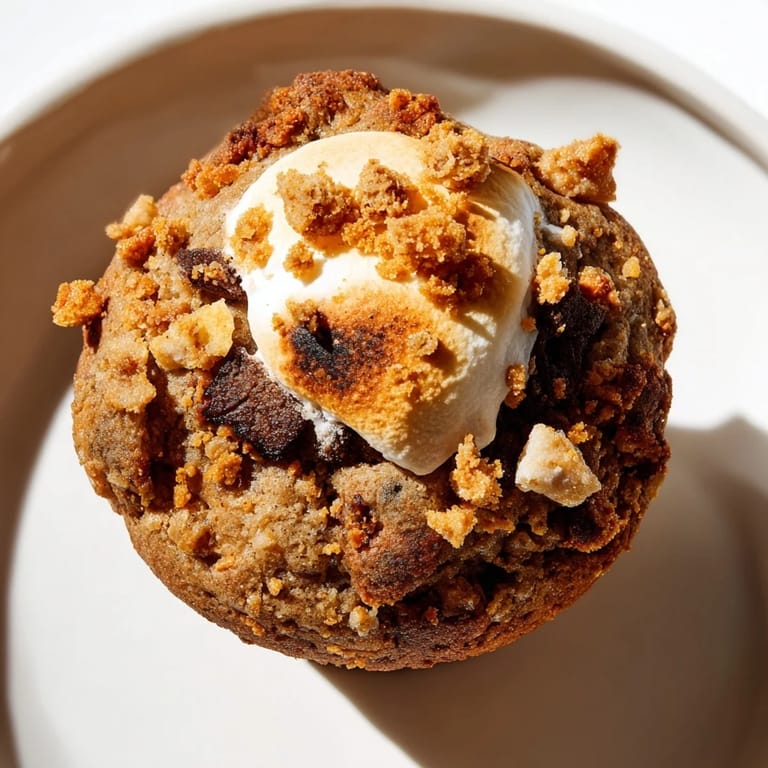 Indulge in warm Chai Spiced Smores Cookie Muffins bursting with rich chocolate and graham cracker bits.