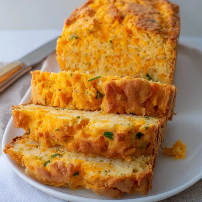 Warm Flaky Sweet Potato Cheddar Muffin Loaf, layered with cheddar and sweet potato, invites cozy moments.