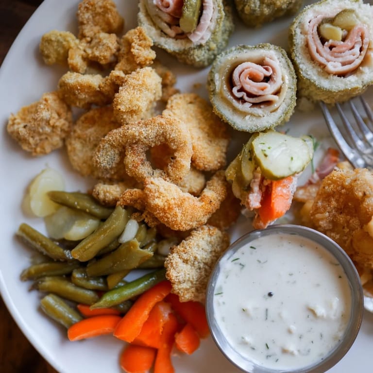 Delicious Pickle Lovers Meal showcases crunchy fried pickles and savory wrapped bites.