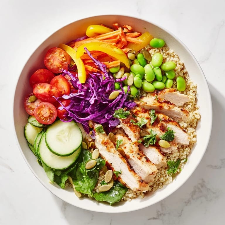 Wholesome Healthy Meal-Prep Bowls filled with quinoa, grilled chicken, and fresh veggies.  