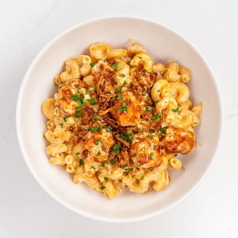 A bowlful of rich One-Pot Honey BBQ Chicken Mac and Cheese, smelling of smoky, savory goodness.