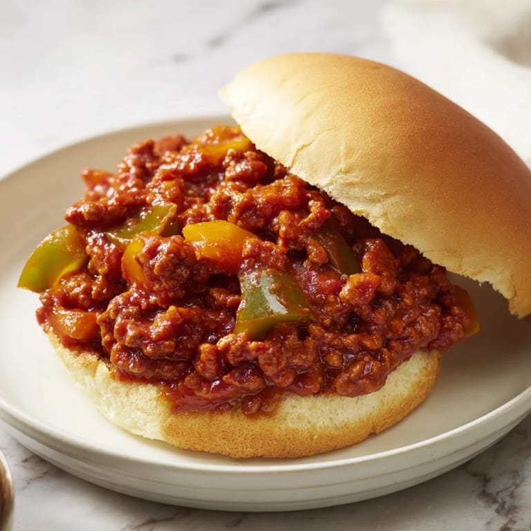 A close-up of classic Sloppy Joes: ground beef in a rich sauce, ready to be devoured at dinner.