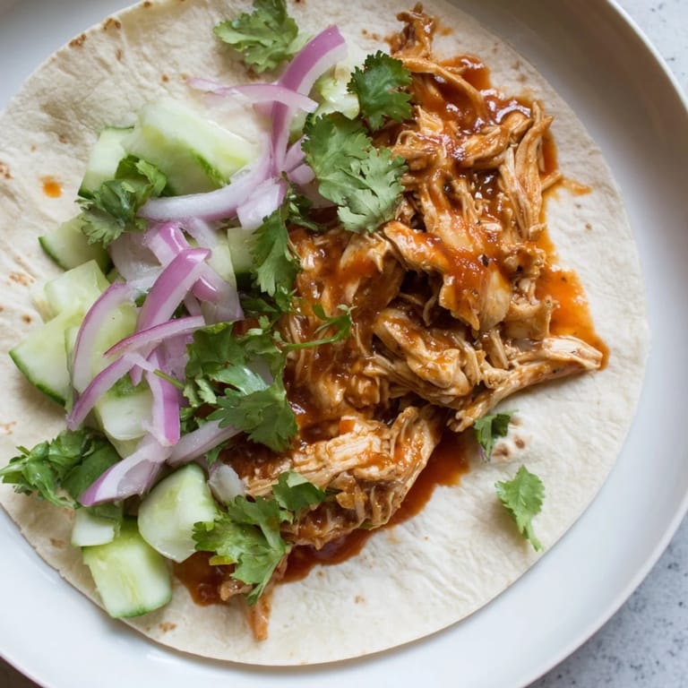 A close-up shot of vibrant Sticky Chicken Tikka Masala Tacos, showcasing the beautiful toppings and flavors.
