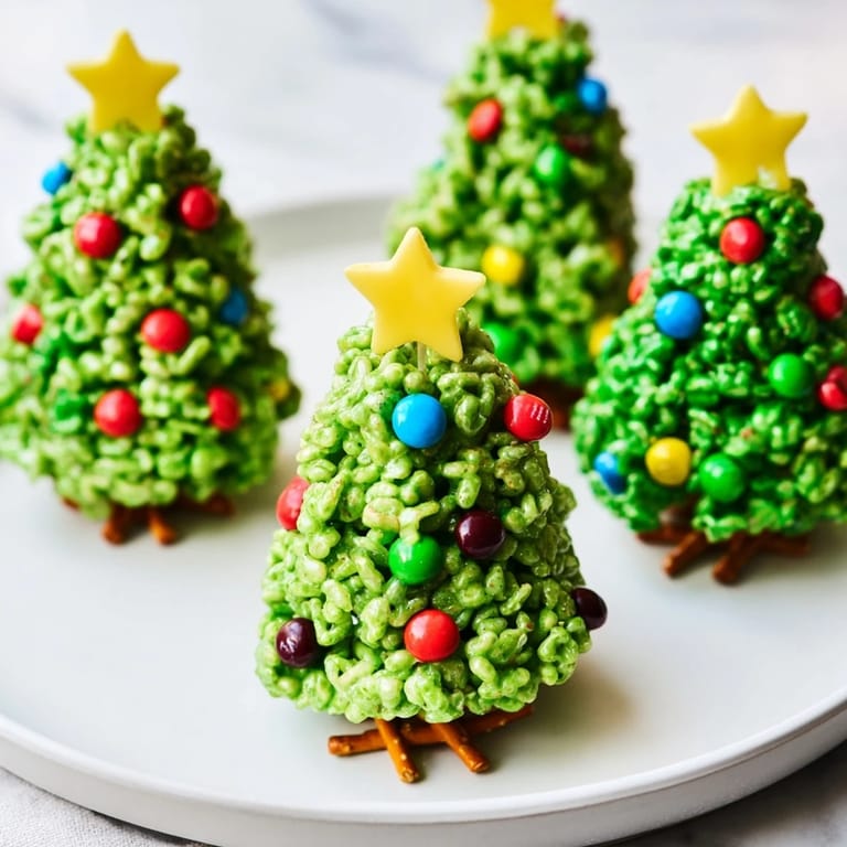 Sweet, crunchy Christmas Tree Rice Krispy Treats with star toppings, perfect for sharing and enjoying.