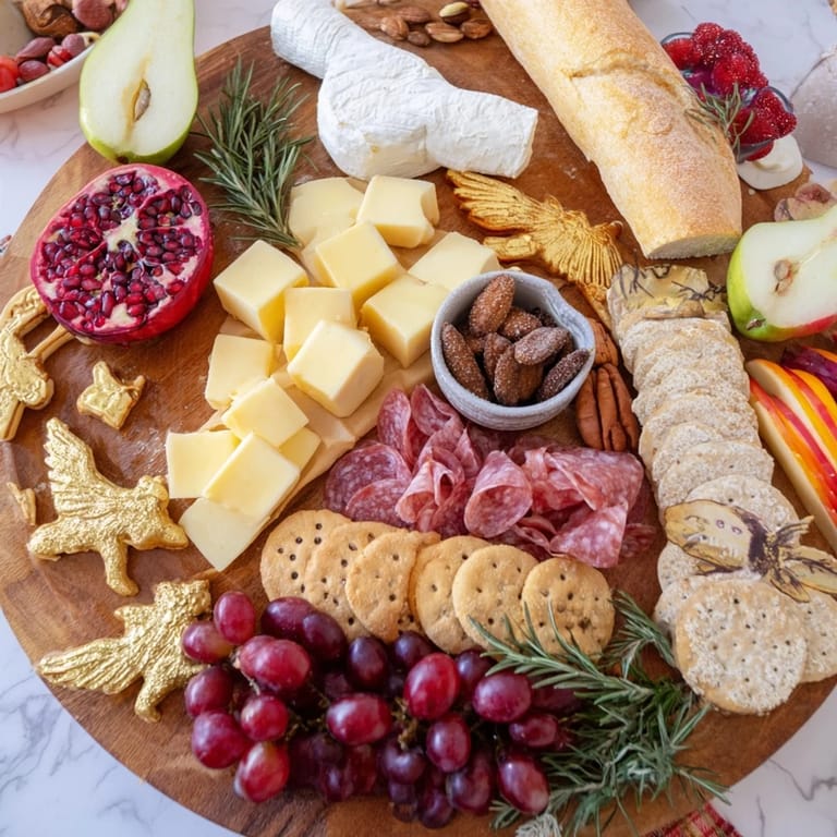 A mouthwatering Twelve Days of Christmas Snack Board displays cheese, crackers, fruit, and sweets for a festive holiday appetizer.