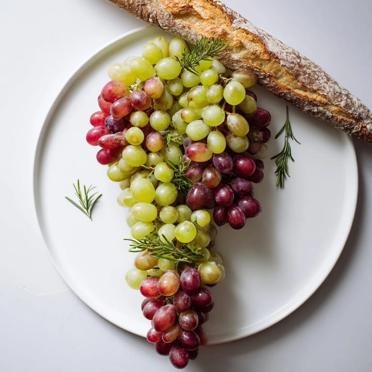 Vivid red and green grapes cascade down, arranged as a fabulous Vineyard Grape Cluster design.