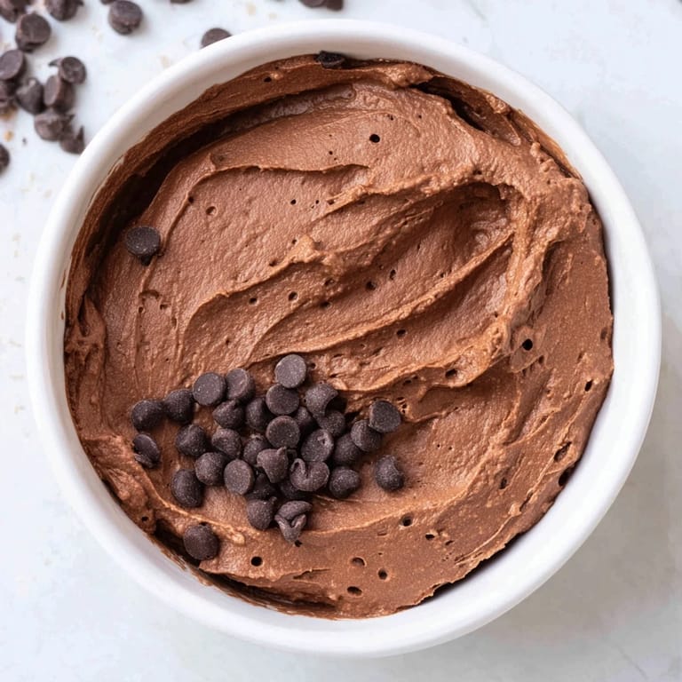 A close-up of sweet, decadent Brownie Batter Dip, a rich gluten-free no-bake treat for dessert.