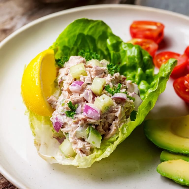Easy homemade Tuna Salad Lettuce Wraps filled with flaky tuna, perfect for a quick lunch.