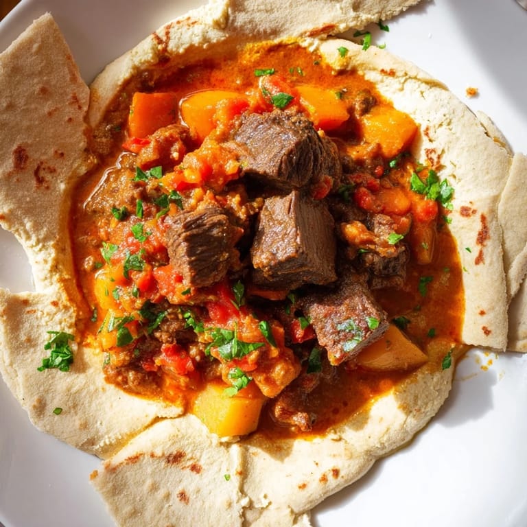A close-up of flavorful Yemeni Saltah stew, layered with spiced broth and flatbread for comfort.