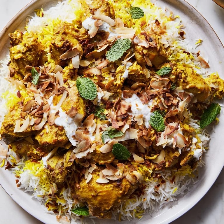 Golden basmati rice and savory meat create this delicious Kuwaiti Biryani, spiced to perfection.