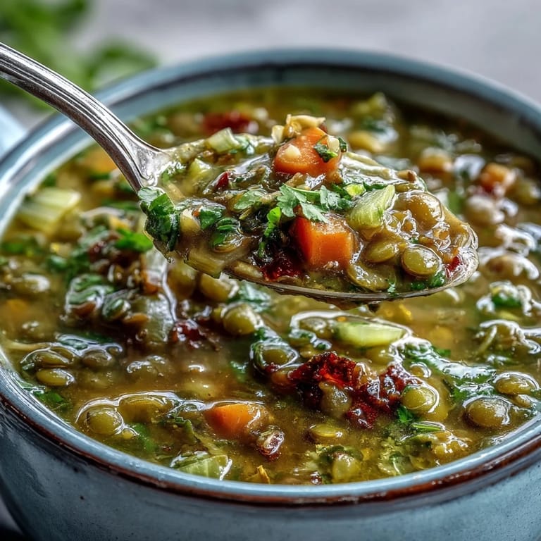 Spiced Indian mung bean soup served in a rustic bowl with a lemon wedge and warm naan on the side.