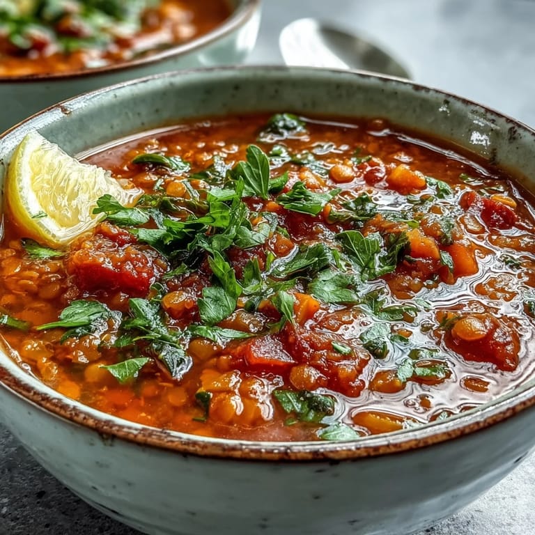 Hearty Tomato Lentil Soup simmering in a pot with diced carrots and celery, ready for a cozy family dinner.