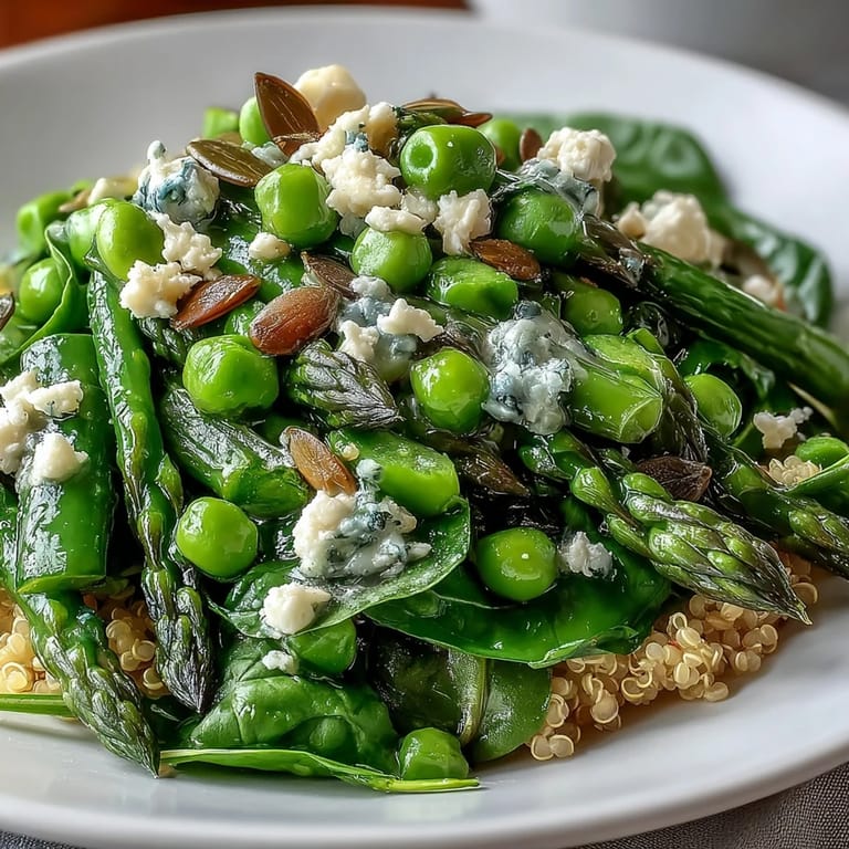 Overhead view of a wholesome Spring Green Bowl, featuring crisp green beans, leafy spinach, and a zesty lemon dressing.
