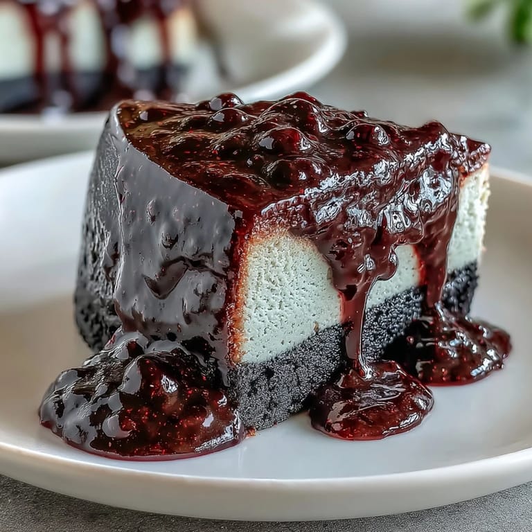 Silky, strained Black Currant Sauce in a glass jar with fresh berries and a serving spoon.