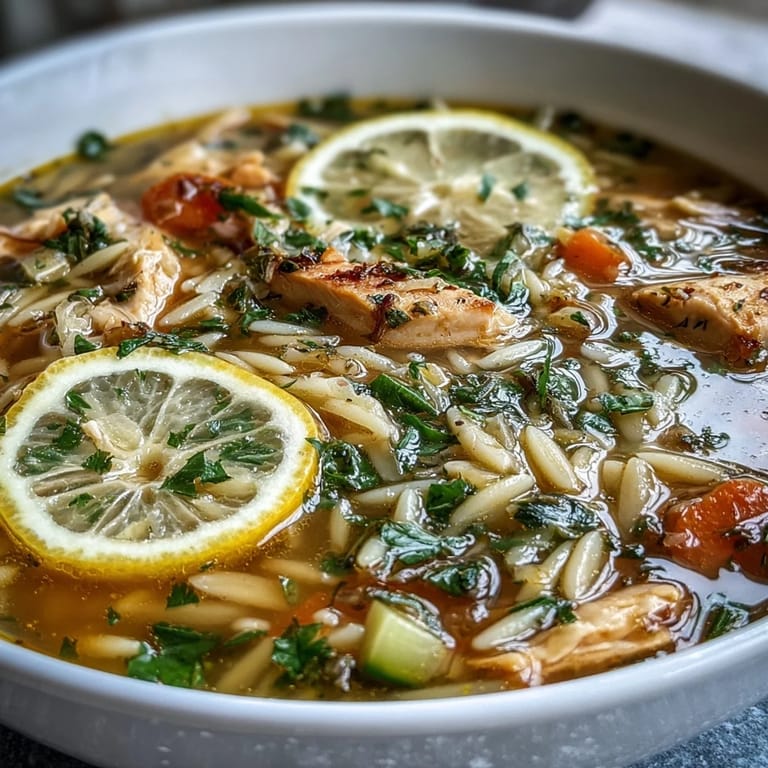 Creamy orzo pasta simmers with lemon-kissed chicken and zucchini for a nourishing, comforting soup perfect for chilly evenings.  