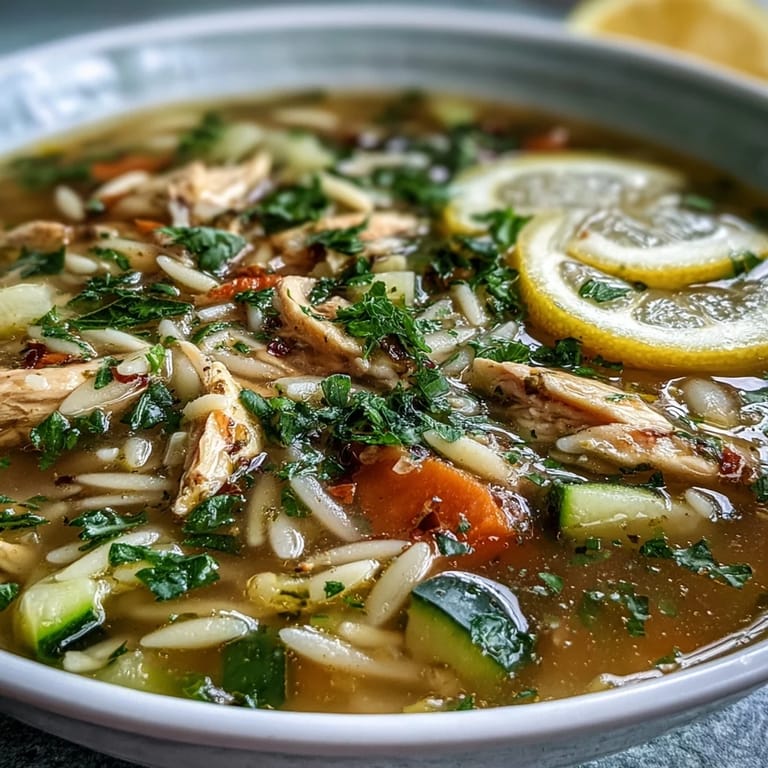 Fresh parsley and zesty lemon brighten this easy one-pot chicken orzo soup with zucchini, making it a wholesome family favorite.