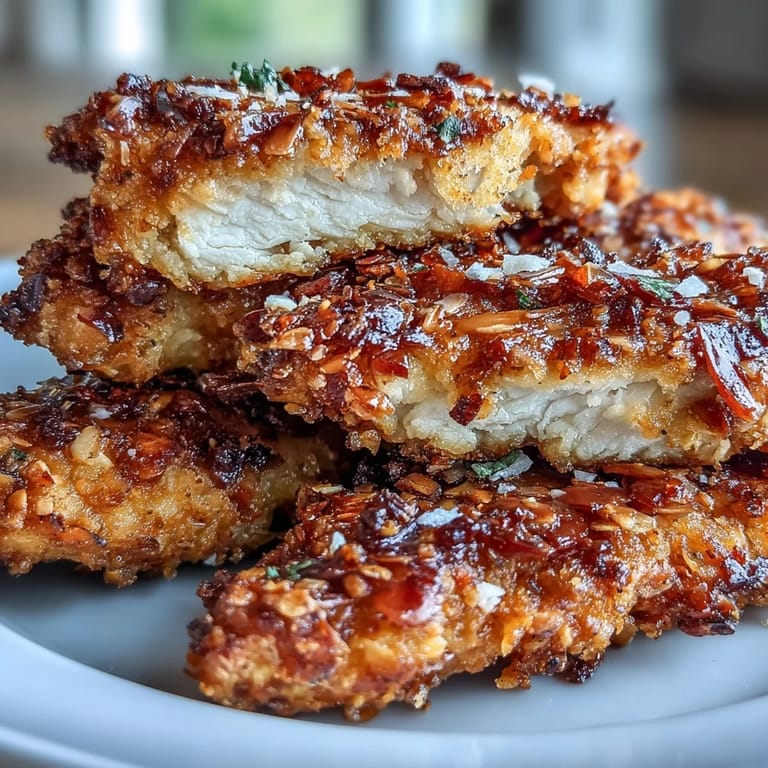 Crispy Parmesan-crusted chicken tenders paired with tangy ranch coleslaw for a low-carb, satisfying main dish.  