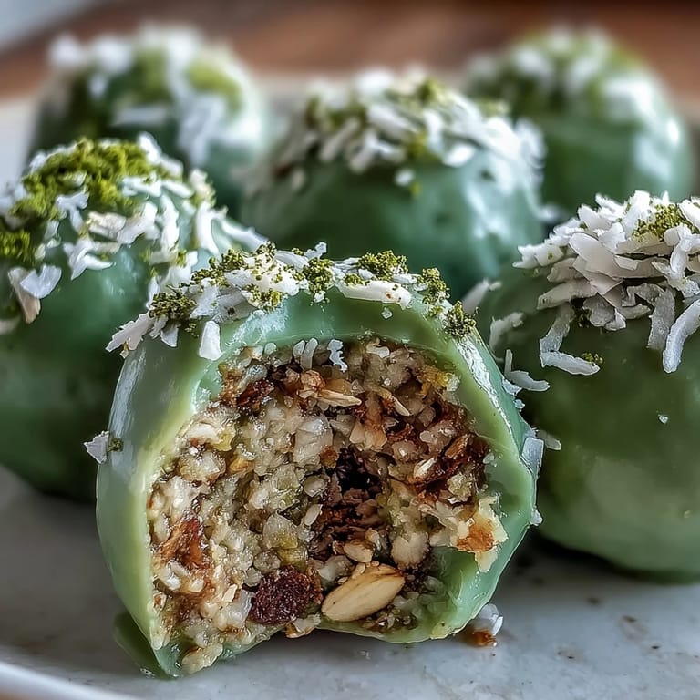 Vibrant green matcha coconut energy balls made with oats, perfect for a quick, healthy snack or post-workout boost.  