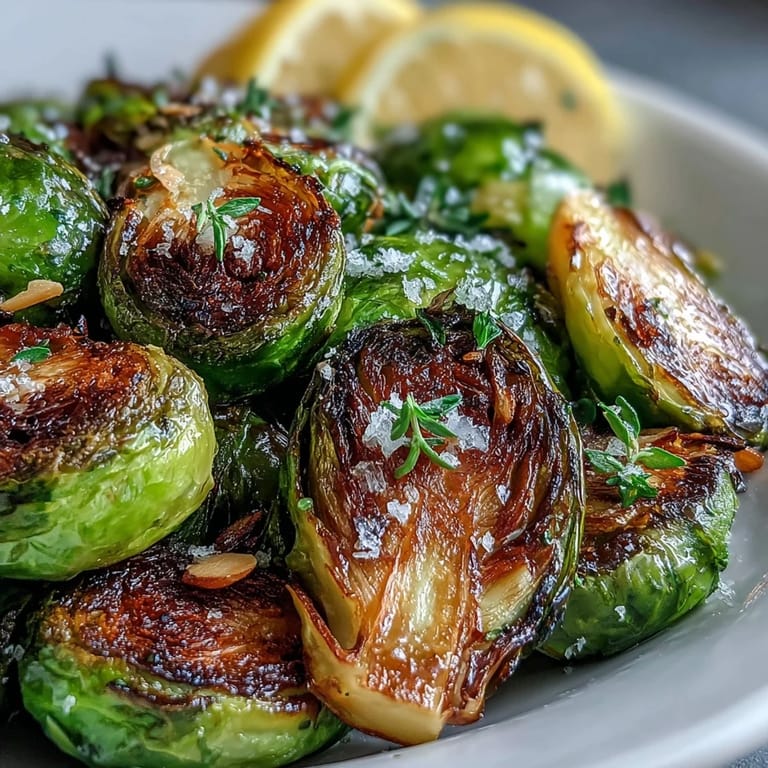 A vibrant side dish of Brussels sprouts roasted with fresh herbs, lemon zest, and crunchy almonds, served warm.