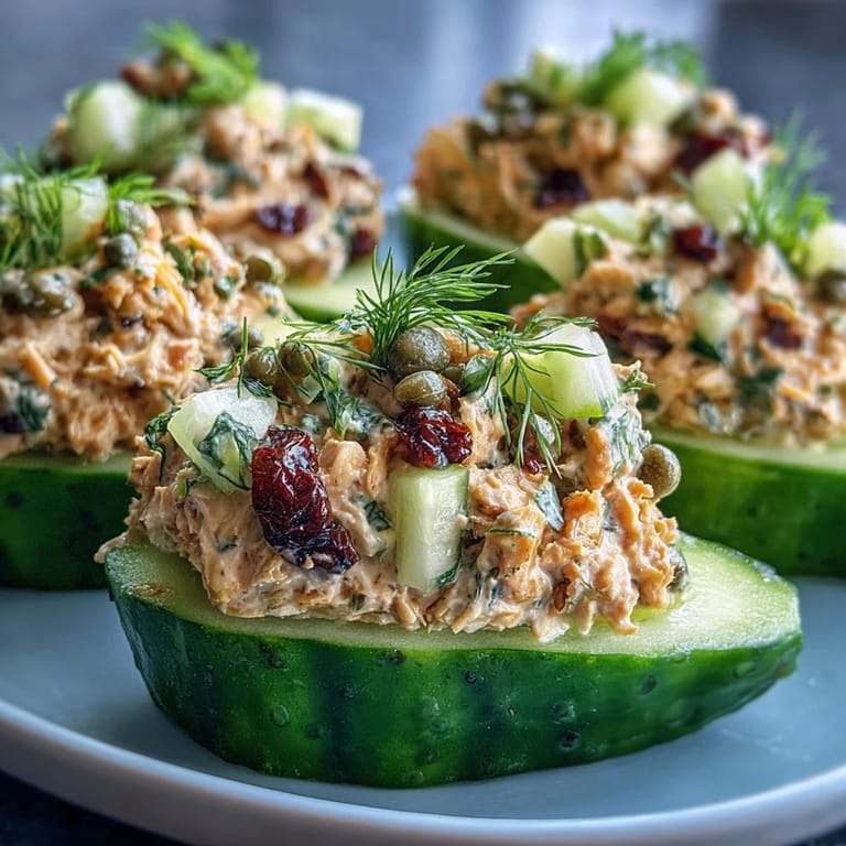 Fresh dill and tangy lemon brighten this easy, no-cook vegan chickpea tuna salad in cucumber boats.