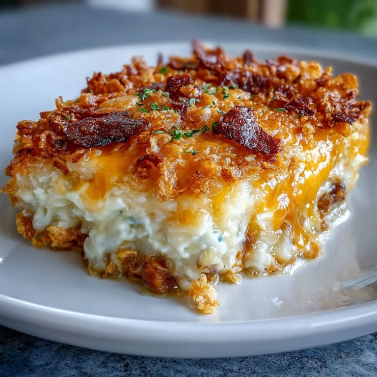 Savory ground beef and vegetables baked beneath a rich sour cream potato layer, finished with crispy cheddar cornflake crunch in this comforting casserole.  