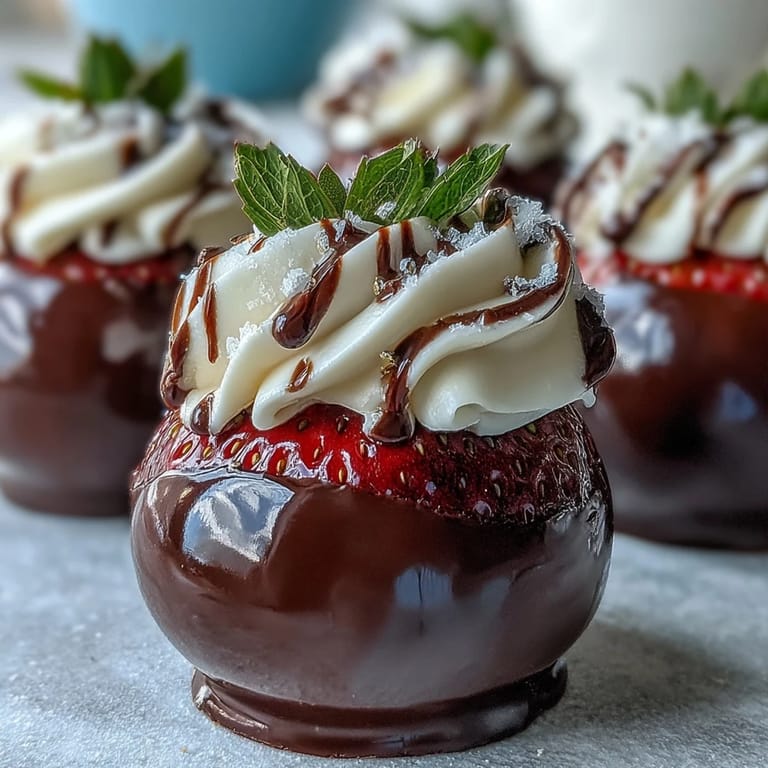 Rich dark chocolate shells encase fresh strawberries and creamy mascarpone filling, finished with edible gold leaf.  