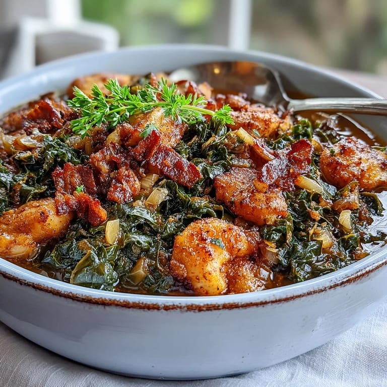 Classic Southern collard greens simmered with smoked turkey, onions, and bold seasonings for rich flavor.