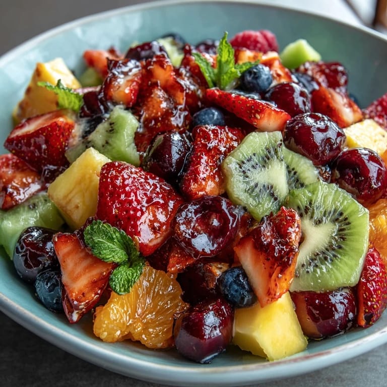 Colorful fruit arrangement featuring berries, mango, and citrus slices, paired with a tangy yogurt-honey dip—perfect for brunch or picnics.