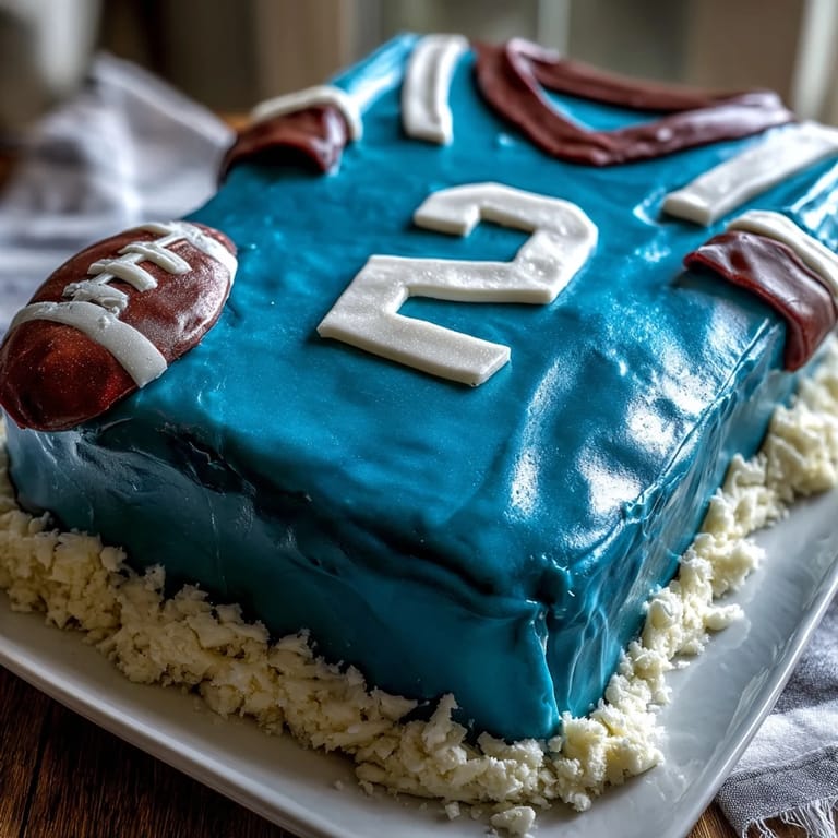 This eye-catching jersey cake features bold number and stripe details, perfect for honoring a boys graduation with athletic flair and sweet indulgence.