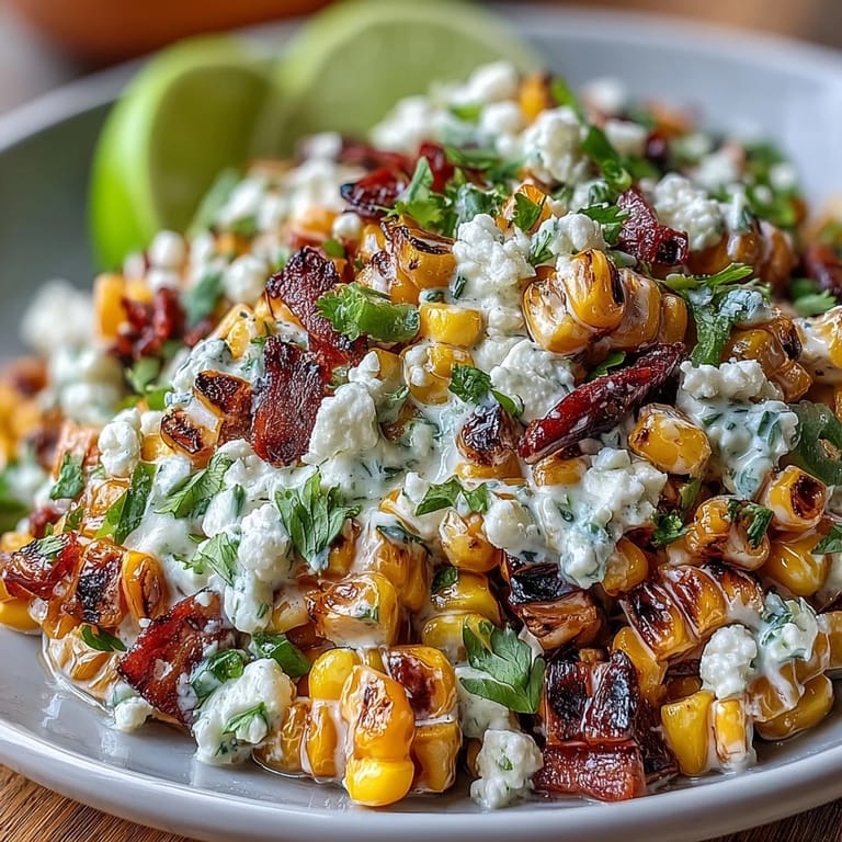 Vibrant Mexican street corn salad featuring smoky grilled corn, spicy jalapeño, and crumbled Cotija for a bold, refreshing side.