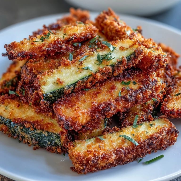 Appetizing shot of baked Parmesan zucchini fries with a vibrant herb coating.