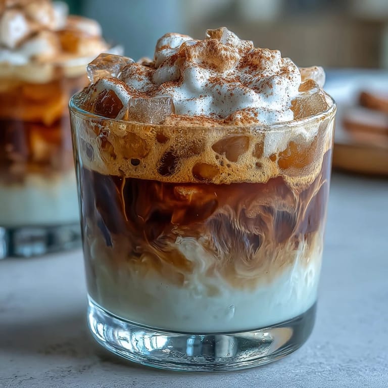 Delicious Horchata Espresso Cloud: visually stunning iced drink topped with airy, sweet milk froth.