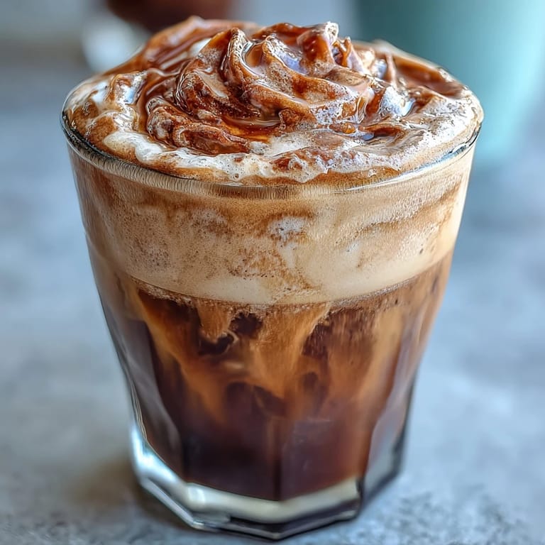 Refreshing Brown Sugar Hojicha Cold Foam Coffee, a sweet, nutty iced delight.