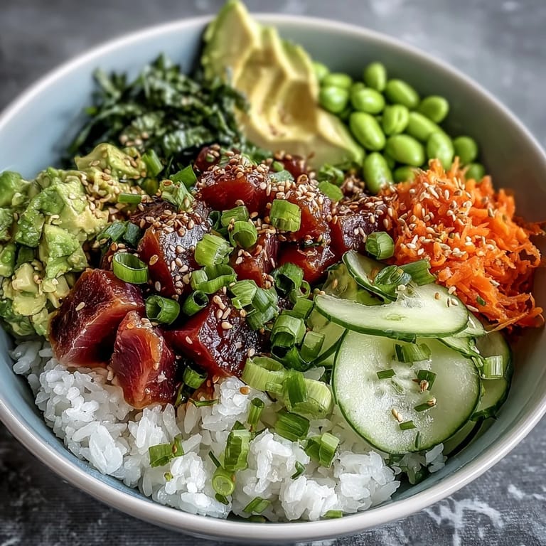 Delectable canned tuna poke bowl perfect for a healthy, easy lunch.