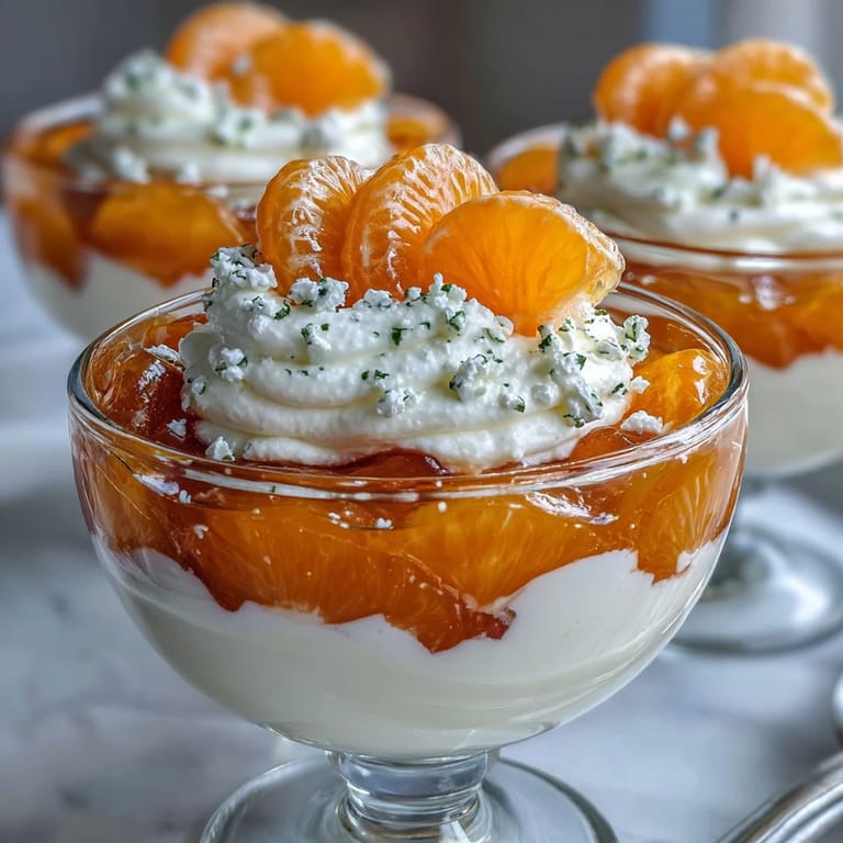 Refreshing Mandarin Orange Creamsicle Jello Salad, layered with oranges and sweet vanilla cream.