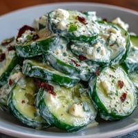 Creamy viral cucumber salad with everything bagel seasoning, a cool, tangy summer side dish.